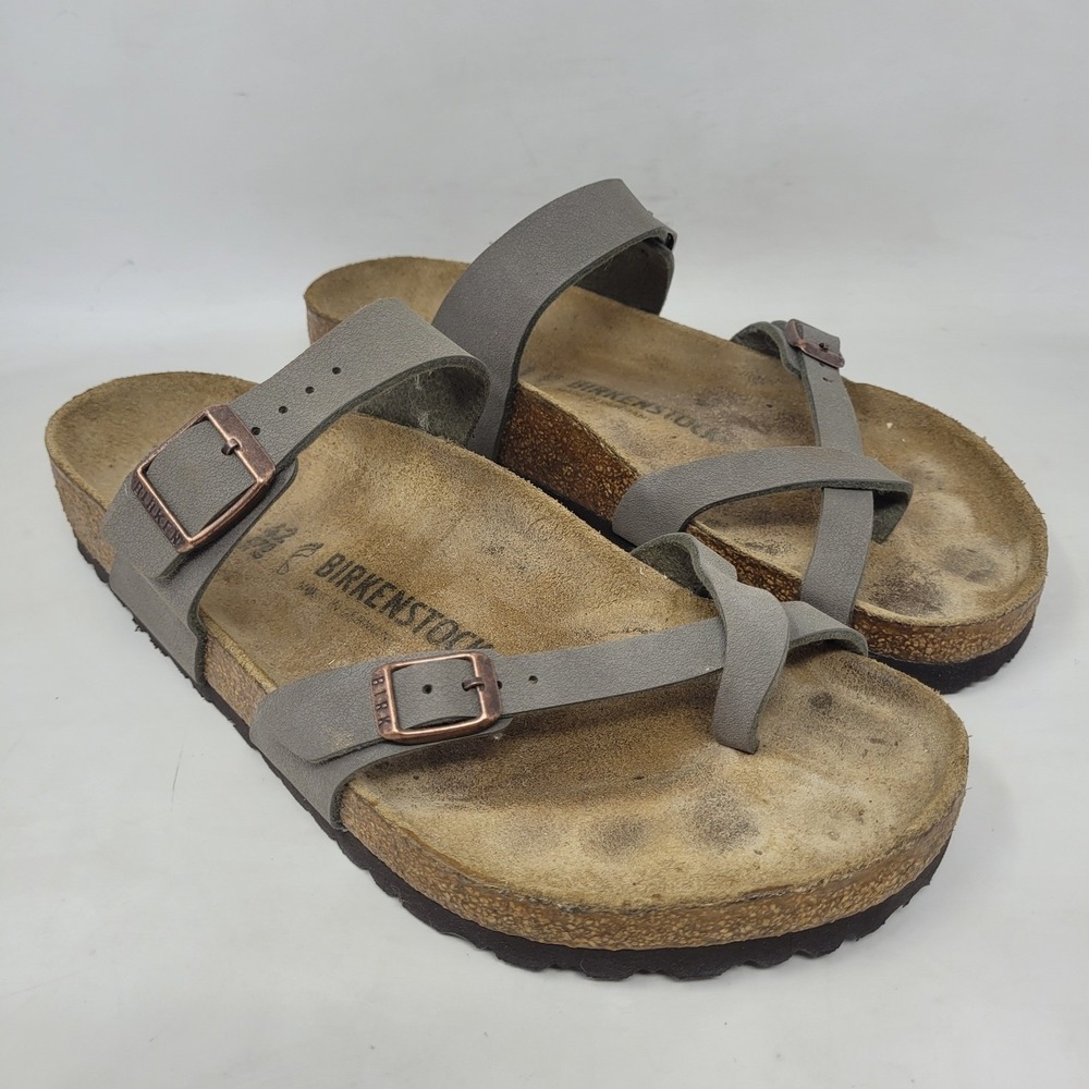 Birkenstock Mayari Sandals EU42 US11.5 Gray Birko-Flor Strappy Comfort Slip On